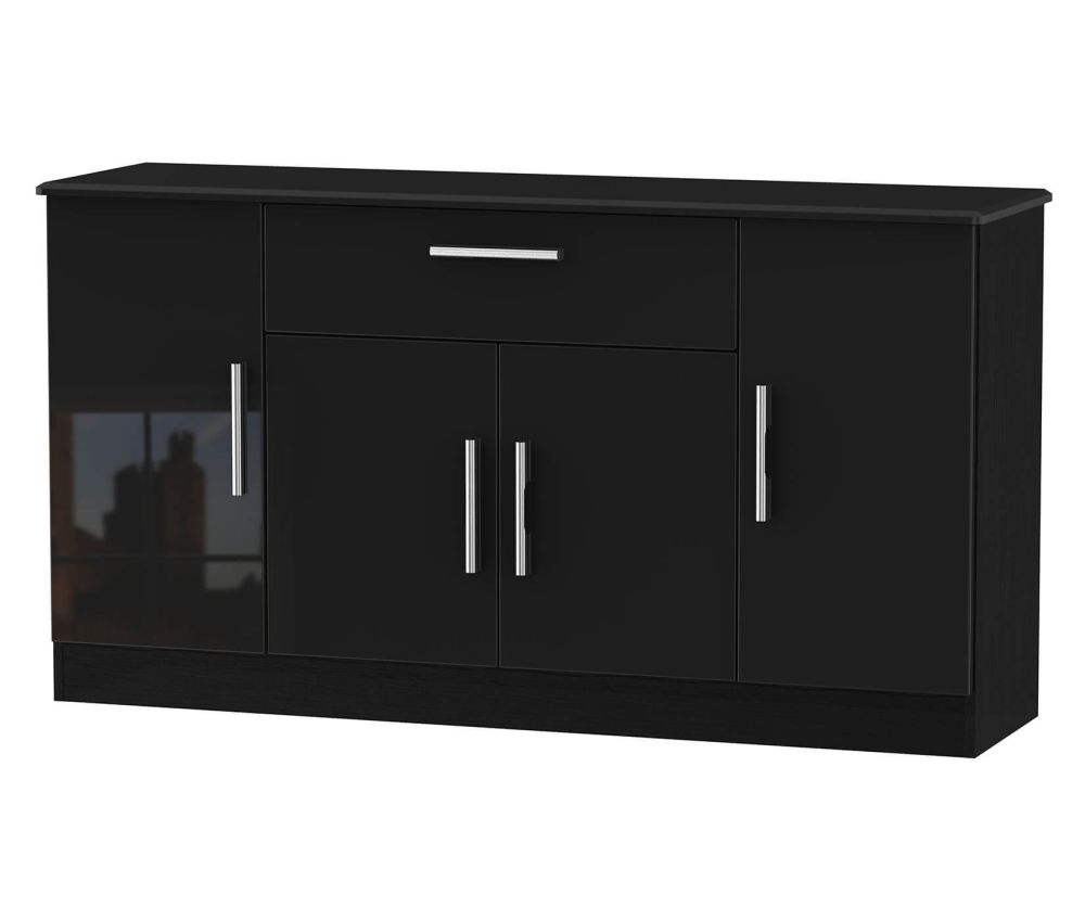 Welcome Furniture Knightsbridge Black High Gloss 4 Door 1 Drawer Storage Unit