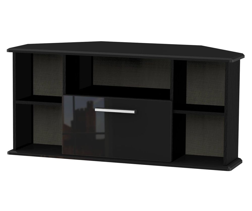 Welcome Furniture Knightsbridge Black High Gloss 1 Drawer Corner TV Unit