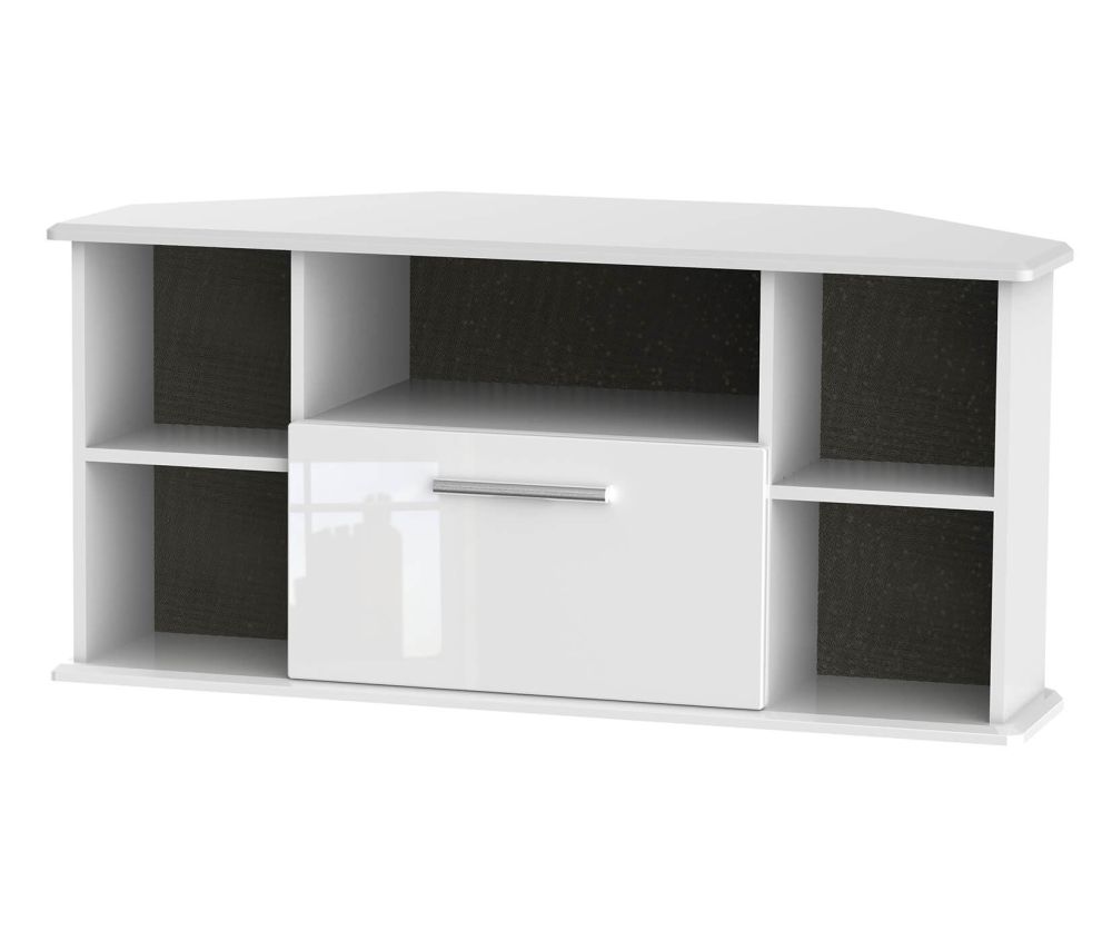 Welcome Furniture Knightsbridge White High Gloss 1 Drawer Corner TV Unit