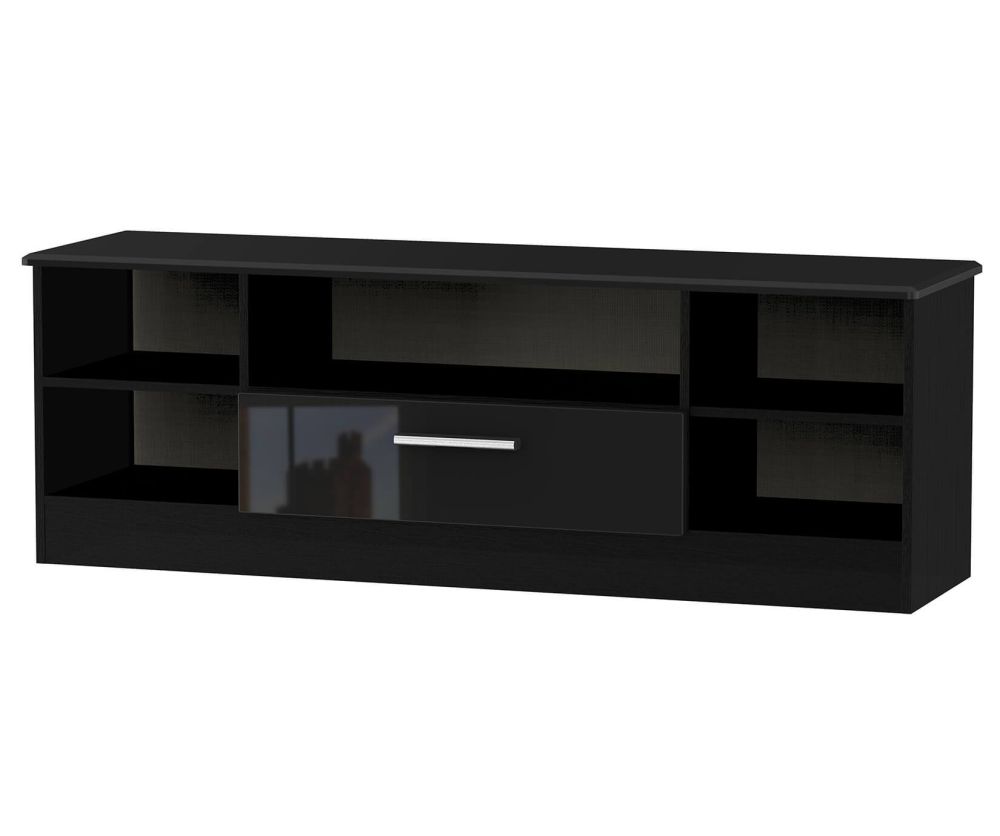 Welcome Furniture Knightsbridge Black High Gloss 1 Drawer Wide Open TV Unit