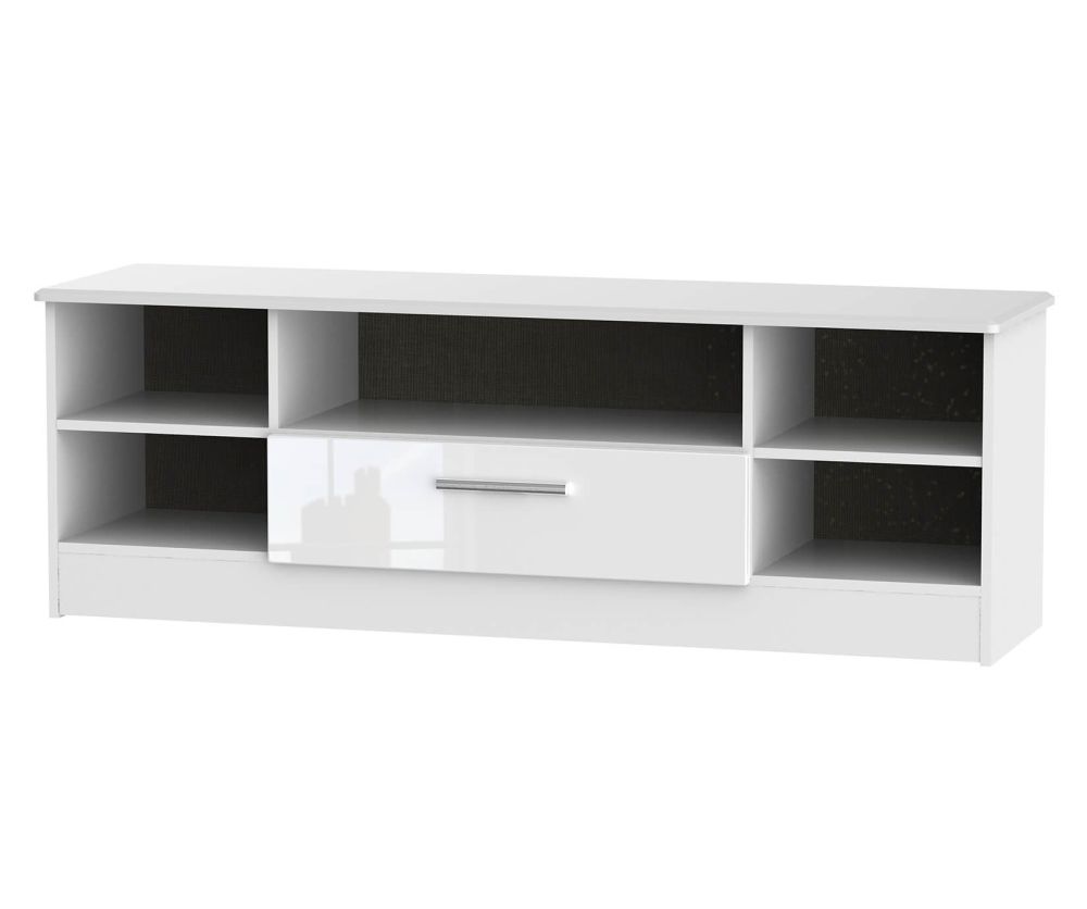 Welcome Furniture Knightsbridge White High Gloss 1 Drawer Wide Open TV Unit