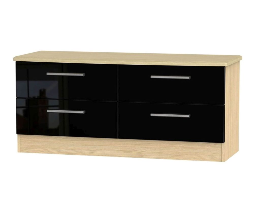 Welcome Furniture Knightsbridge High Gloss Black and Light Oak 4 Drawer Bed Box