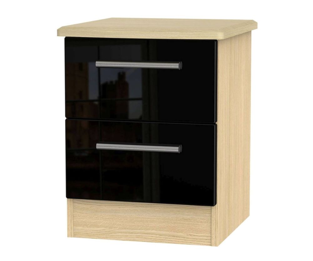 Welcome Furniture Knightsbridge High Gloss Black and Light Oak 2 Drawer Locker