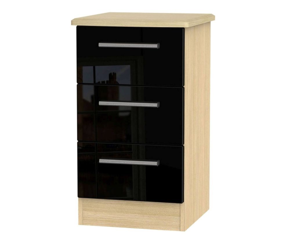 Welcome Furniture Knightsbridge High Gloss Black and Light Oak 3 Drawer Locker