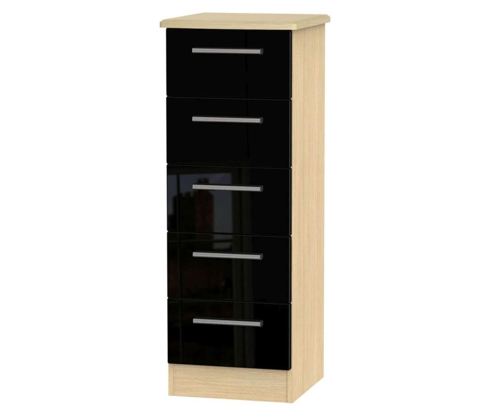 Welcome Furniture Knightsbridge High Gloss Black and Light Oak 5 Drawer Locker