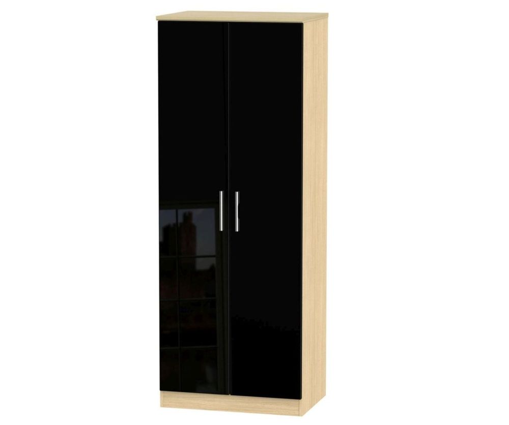 Welcome Furniture Knightsbridge High Gloss Black and Light Oak Wardrobe - Tall 2ft 6in Plain