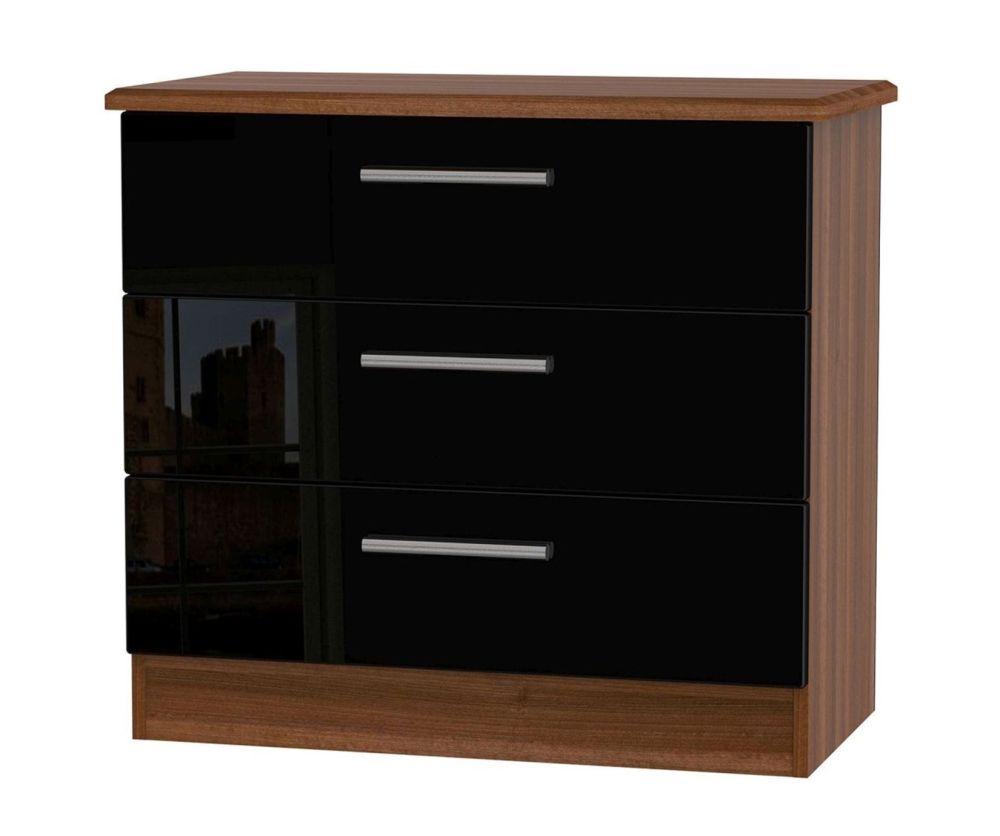 Welcome Furniture Knightsbridge Black and Noche Walnut Chest of Drawer - 3 Drawer