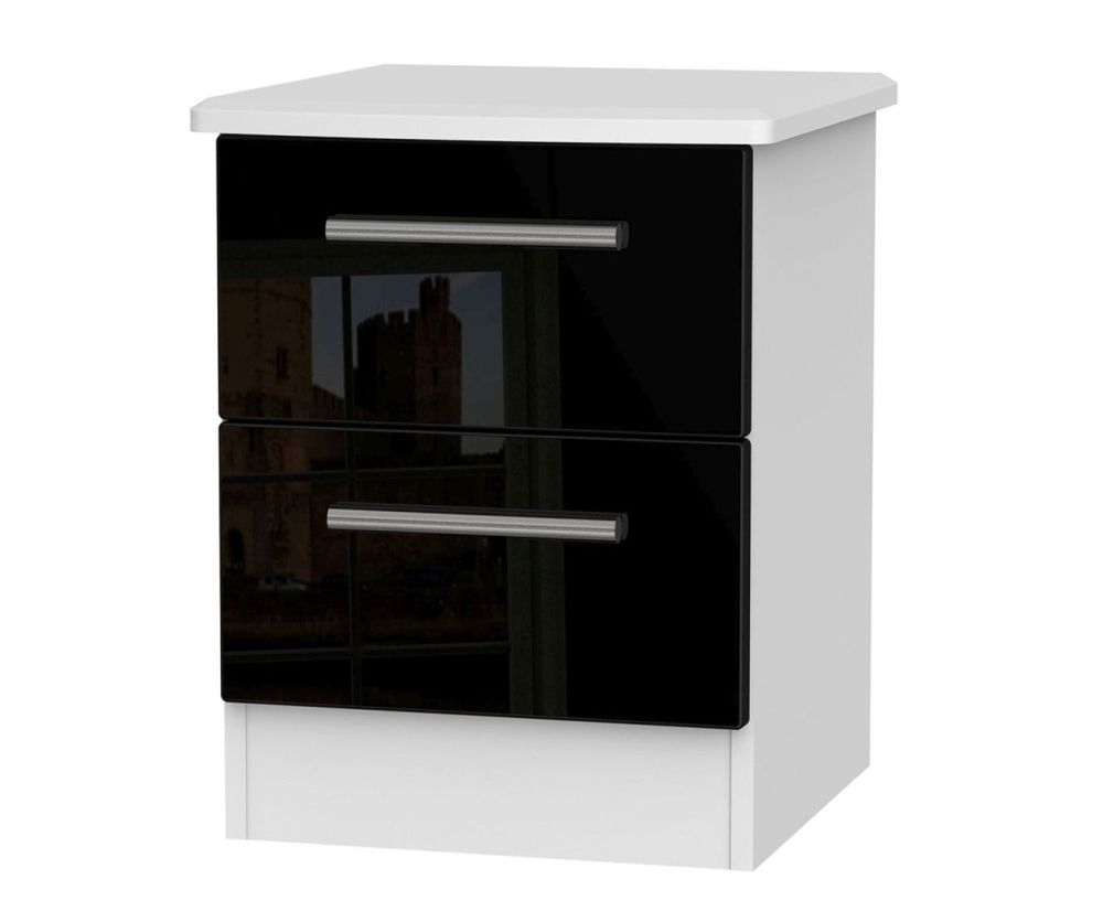 Welcome Furniture Knightsbridge High Gloss Black and White 2 Drawer Locker Bedside Cabinet