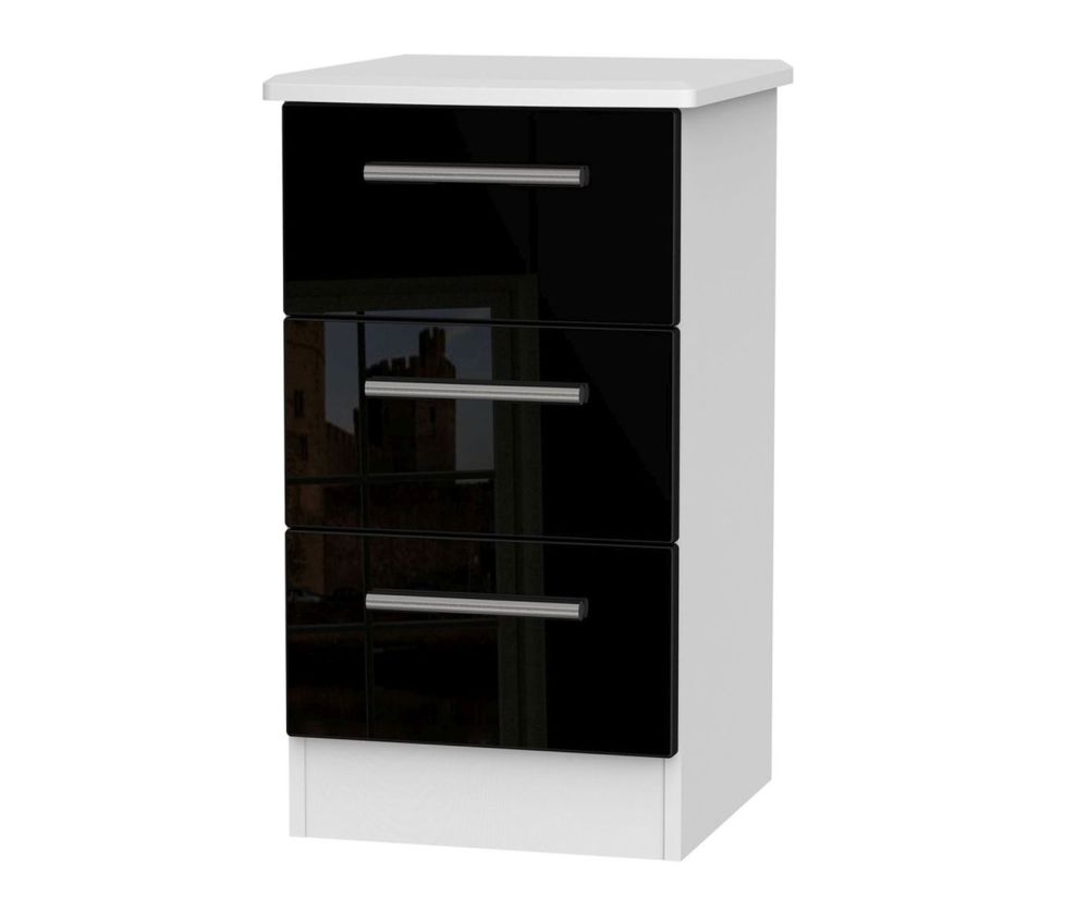 Welcome Furniture Knightsbridge High Gloss Black and White 3 Drawer Locker Bedside Cabinet