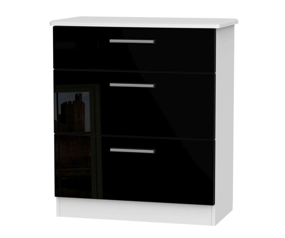 Welcome Furniture Knightsbridge High Gloss Black and White 3 Drawer Deep Chest