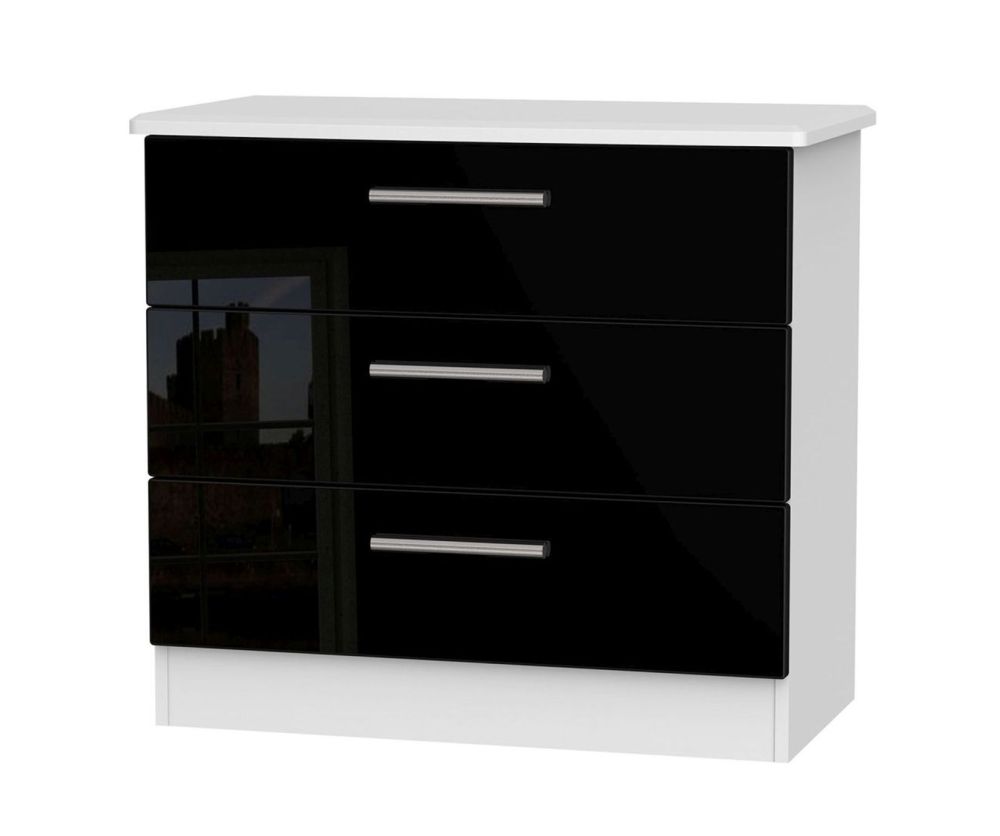 Welcome Furniture Knightsbridge High Gloss Black and White 3 Drawer Chest