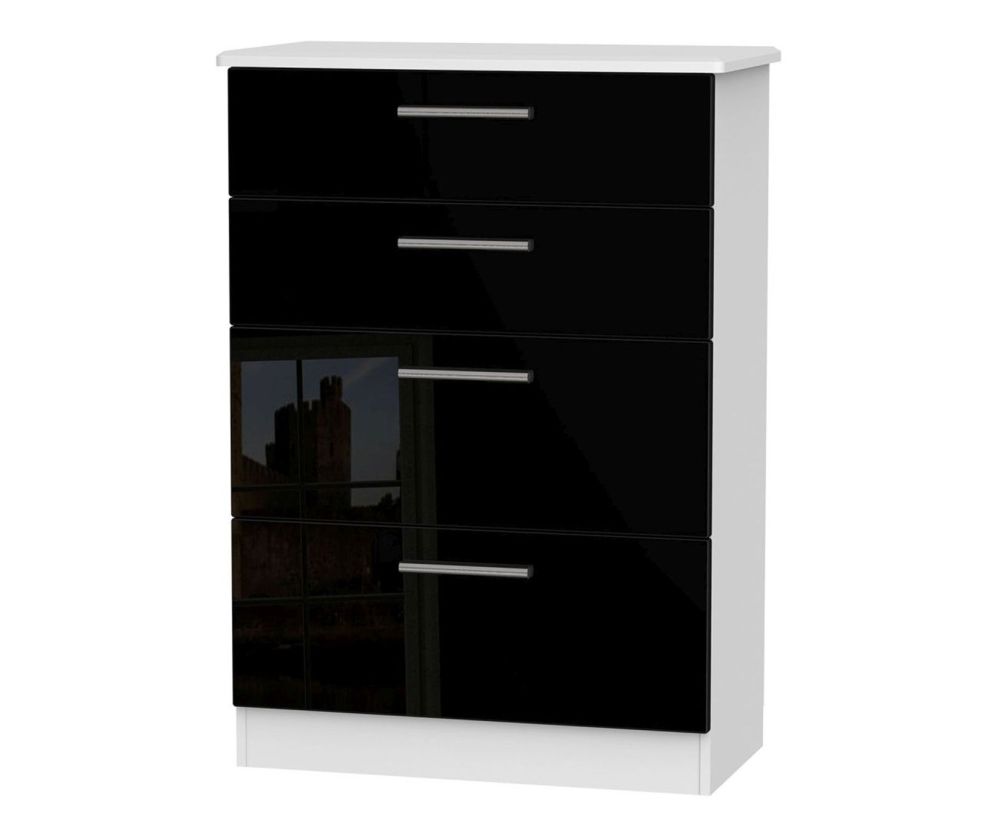 Welcome Furniture Knightsbridge High Gloss Black and White 4 Drawer Deep Chest
