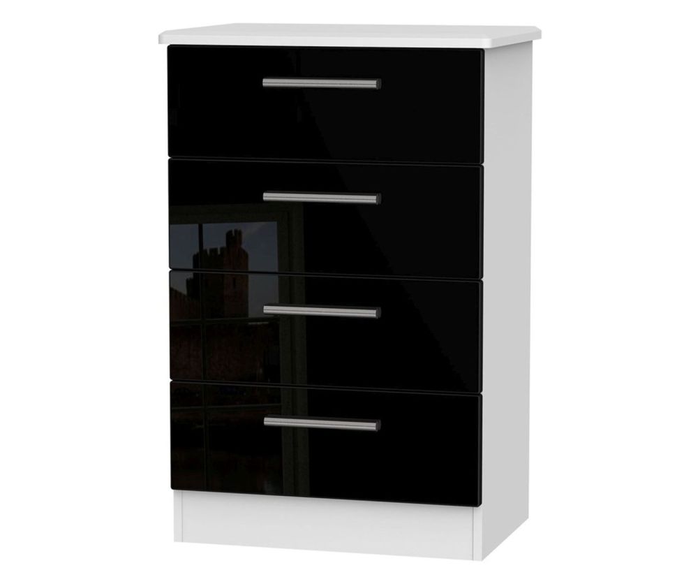 Welcome Furniture Knightsbridge High Gloss Black and White 4 Drawer Midi Chest