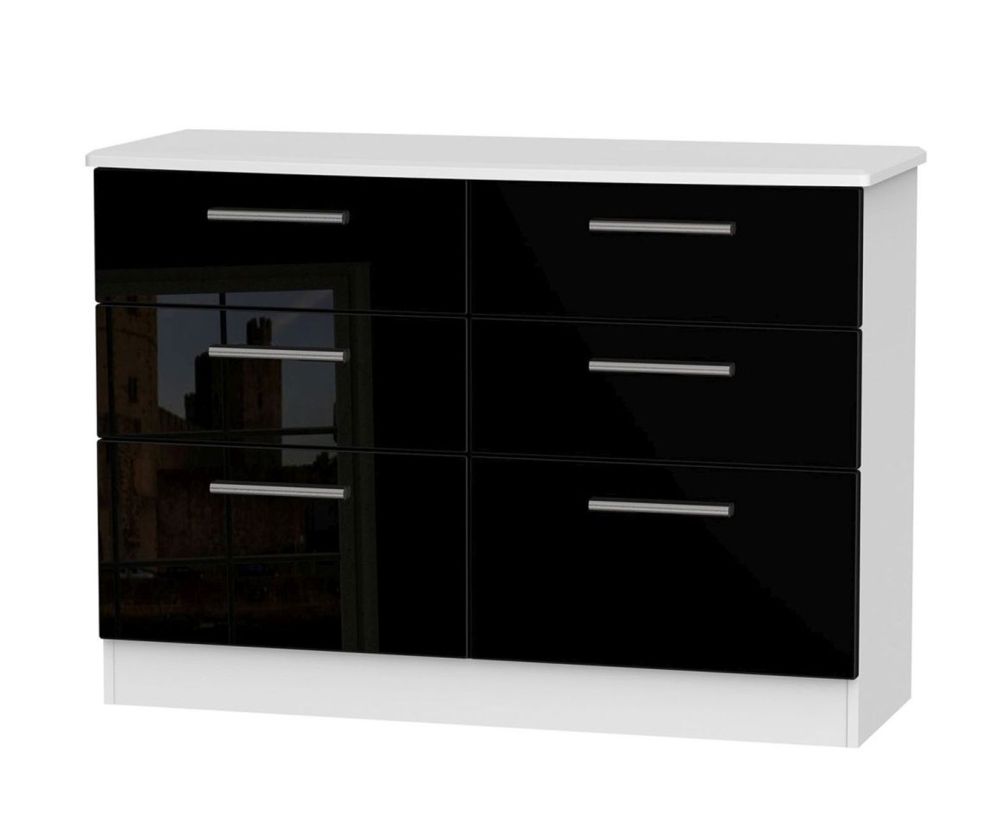 Welcome Furniture Knightsbridge High Gloss Black and White 6 Drawer Midi Chest
