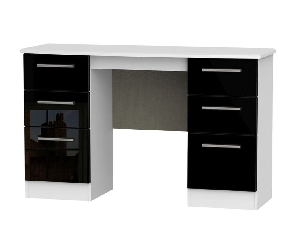 Welcome Furniture Knightsbridge High Gloss Black and White Kneehole Double Pedestal Dressing Table