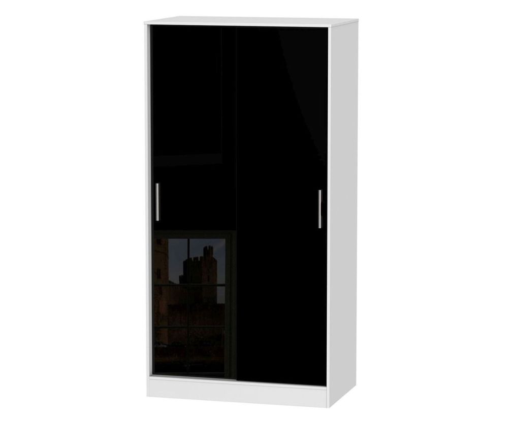 Welcome Furniture Knightsbridge High Gloss Black and White 2 Door Wide Sliding Wardrobe
