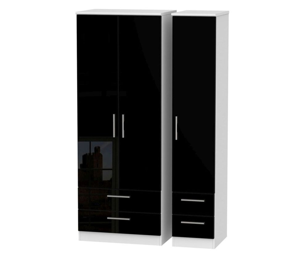 Welcome Furniture Knightsbridge High Gloss Black and White 3 Door 4 Drawer Tall Triple Wardrobe