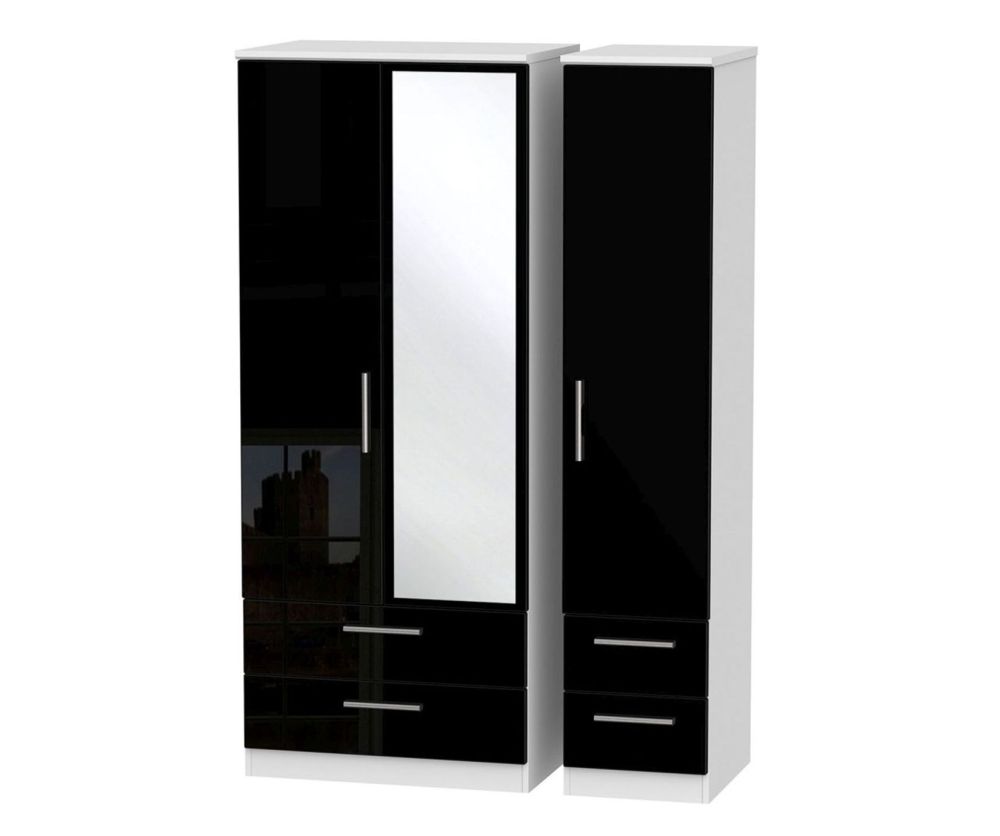 Welcome Furniture Knightsbridge High Gloss Black and White 3 Door 4 Drawer Mirror Triple Wardrobe