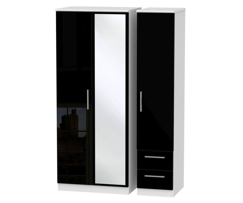 Welcome Furniture Knightsbridge High Gloss Black and White 3 Door 2 Drawer Mirror Triple Wardrobe