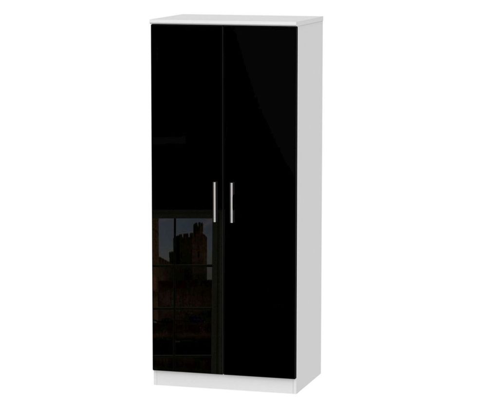 Welcome Furniture Knightsbridge High Gloss Black and White 2 Door Plain Wardrobe