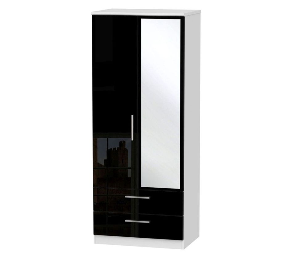 Welcome Furniture Knightsbridge High Gloss Black and White 2 Door 2 Drawer Mirror Wardrobe