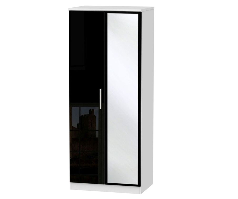Welcome Furniture Knightsbridge High Gloss Black and White 2 Door Mirror Wardrobe