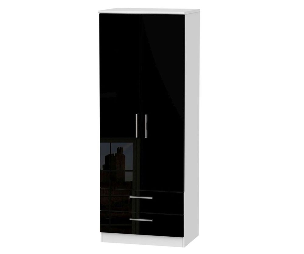Welcome Furniture Knightsbridge High Gloss Black and White 2 Door 2 Drawer Wardrobe