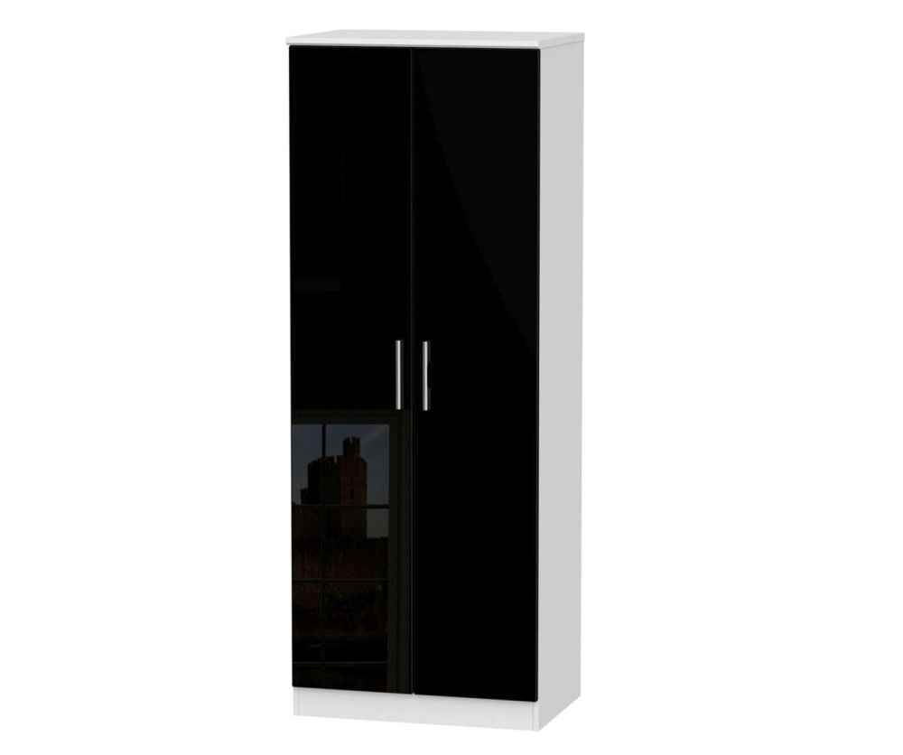 Welcome Furniture Knightsbridge High Gloss Black and White 2 Door Tall Double Hanging Wardrobe