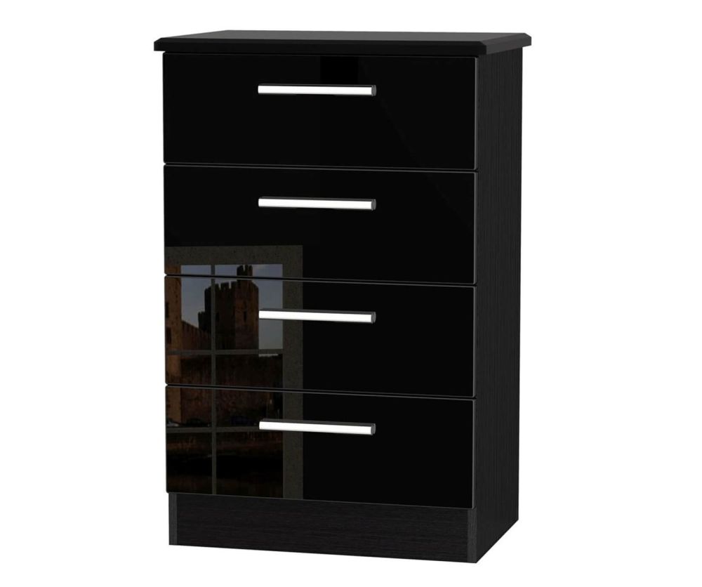 Welcome Furniture Knightsbridge High Gloss Black 4 Drawer Midi Chest