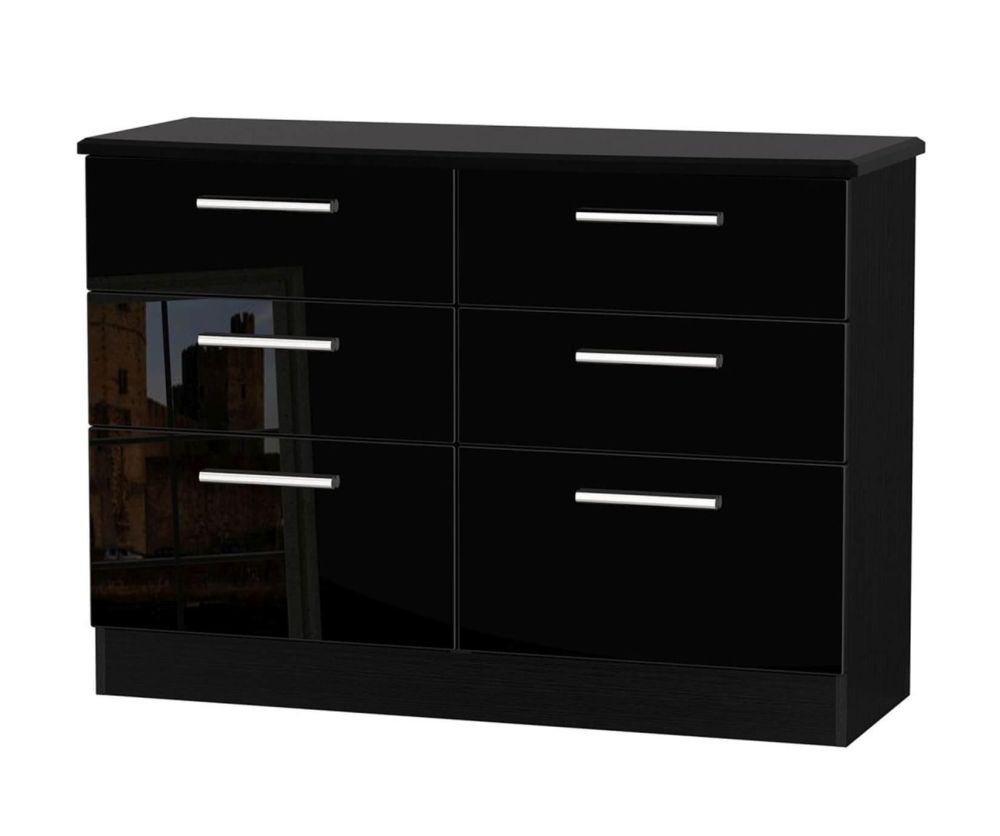 Welcome Furniture Knightsbridge High Gloss Black 6 Drawer Midi Chest