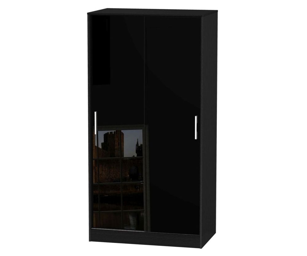 Welcome Furniture Knightsbridge High Gloss Black Sliding Wardrobe