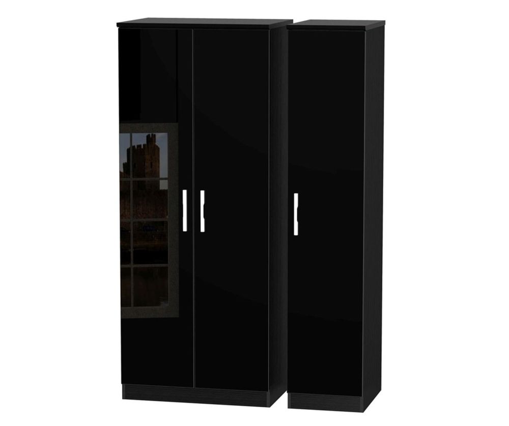 Welcome Furniture Knightsbridge High Gloss Black Triple Plain Wardrobe
