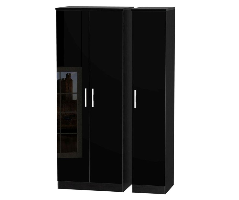 Welcome Furniture Knightsbridge High Gloss Black Tall Triple Plain Wardrobe