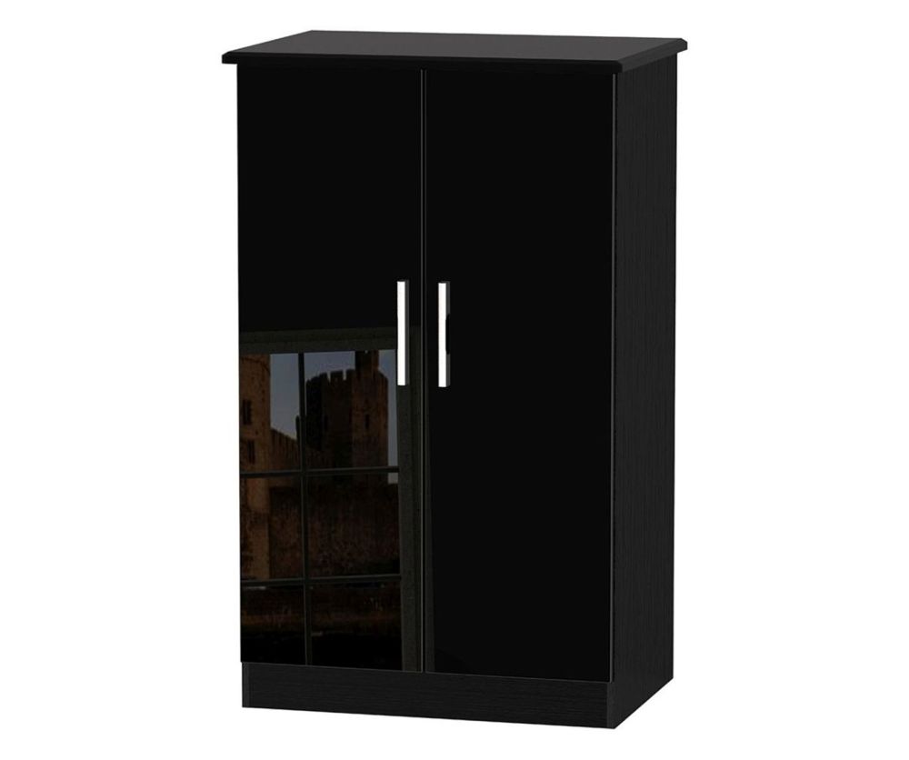 Welcome Furniture Knightsbridge High Gloss Black 2ft6in Plain Midi Wardrobe