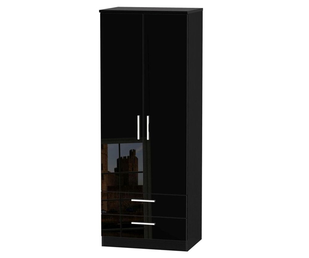 Welcome Furniture Knightsbridge High Gloss Black Tall 2ft6in 2 Drawer Wardrobe