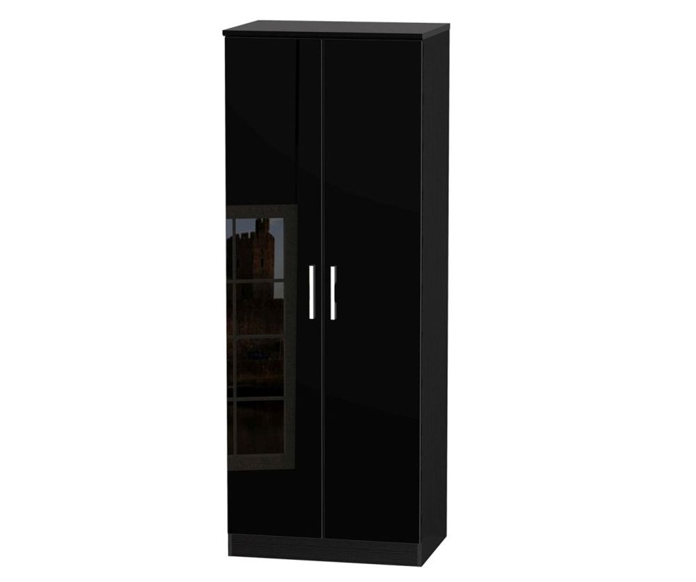 Welcome Furniture Knightsbridge High Gloss Black Tall 2ft6in Double Hanging Wardrobe