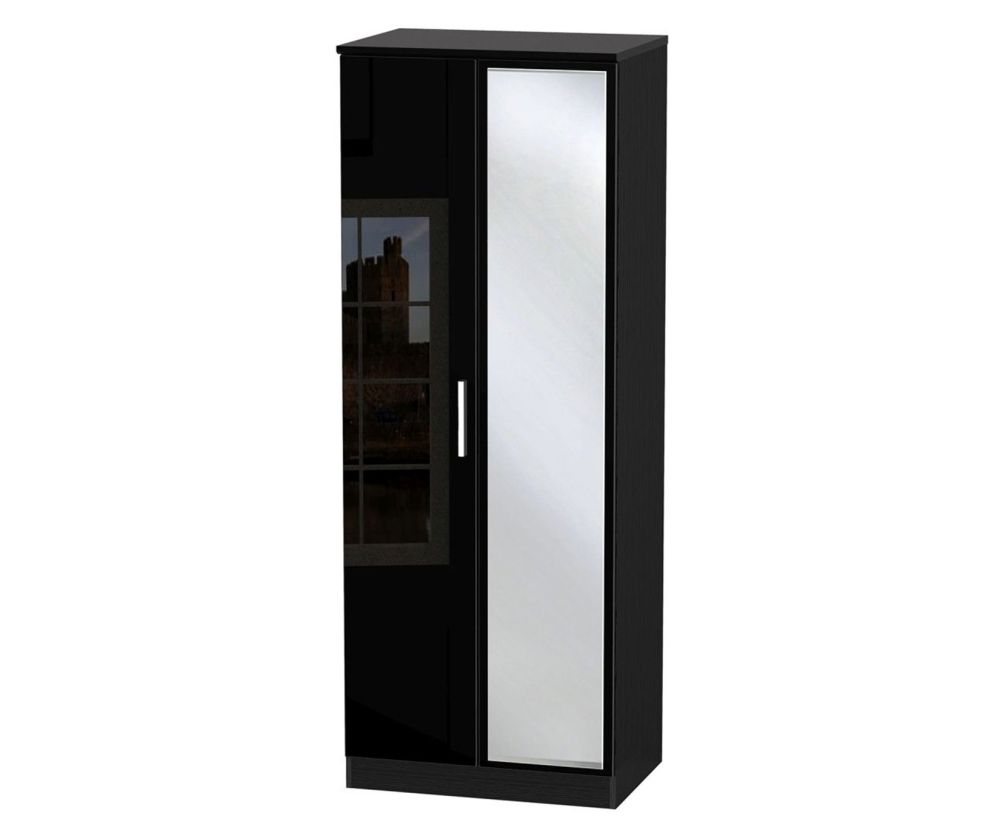 Welcome Furniture Knightsbridge High Gloss Black Tall 2ft6in Mirror Wardrobe