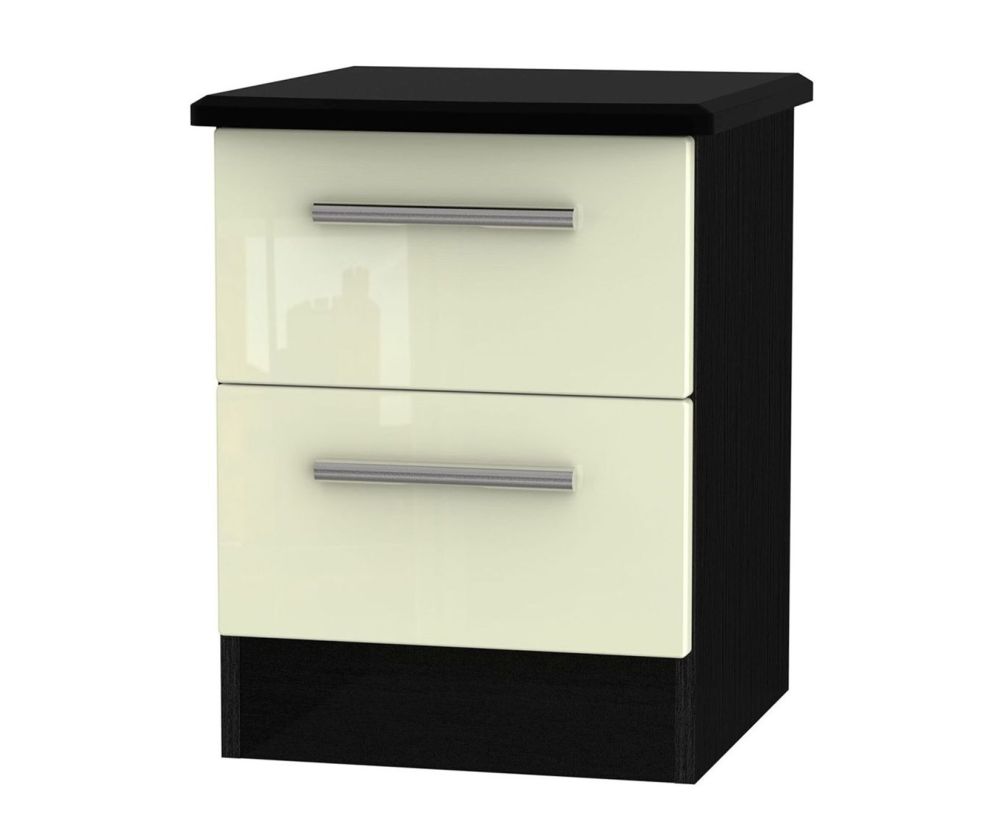 Welcome Furniture Knightsbridge High Gloss Cream and Black 2 Drawer Locker Bedside Cabinet