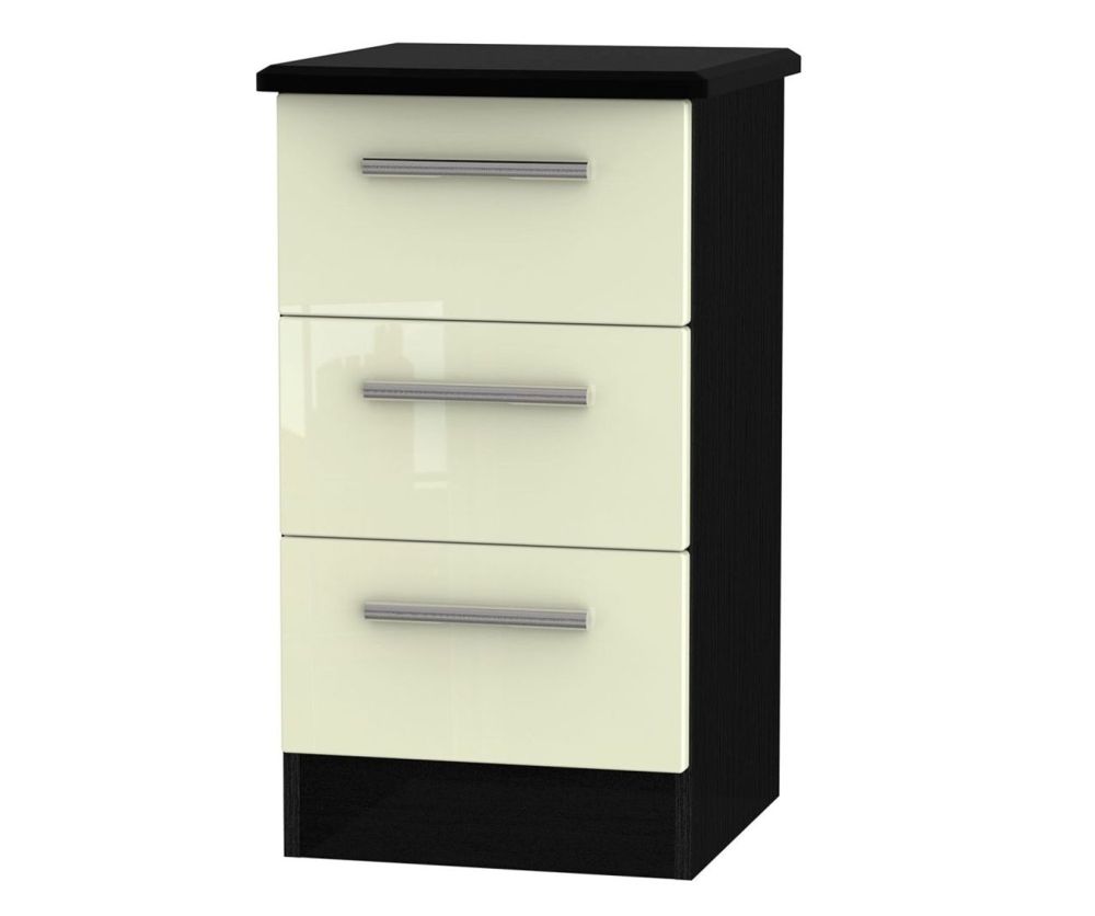 Welcome Furniture Knightsbridge High Gloss Cream and Black 3 Drawer Locker Bedside Cabinet
