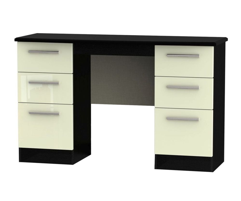 Welcome Furniture Knightsbridge High Gloss Cream and Black Kneehole Double Pedestal Dressing Table