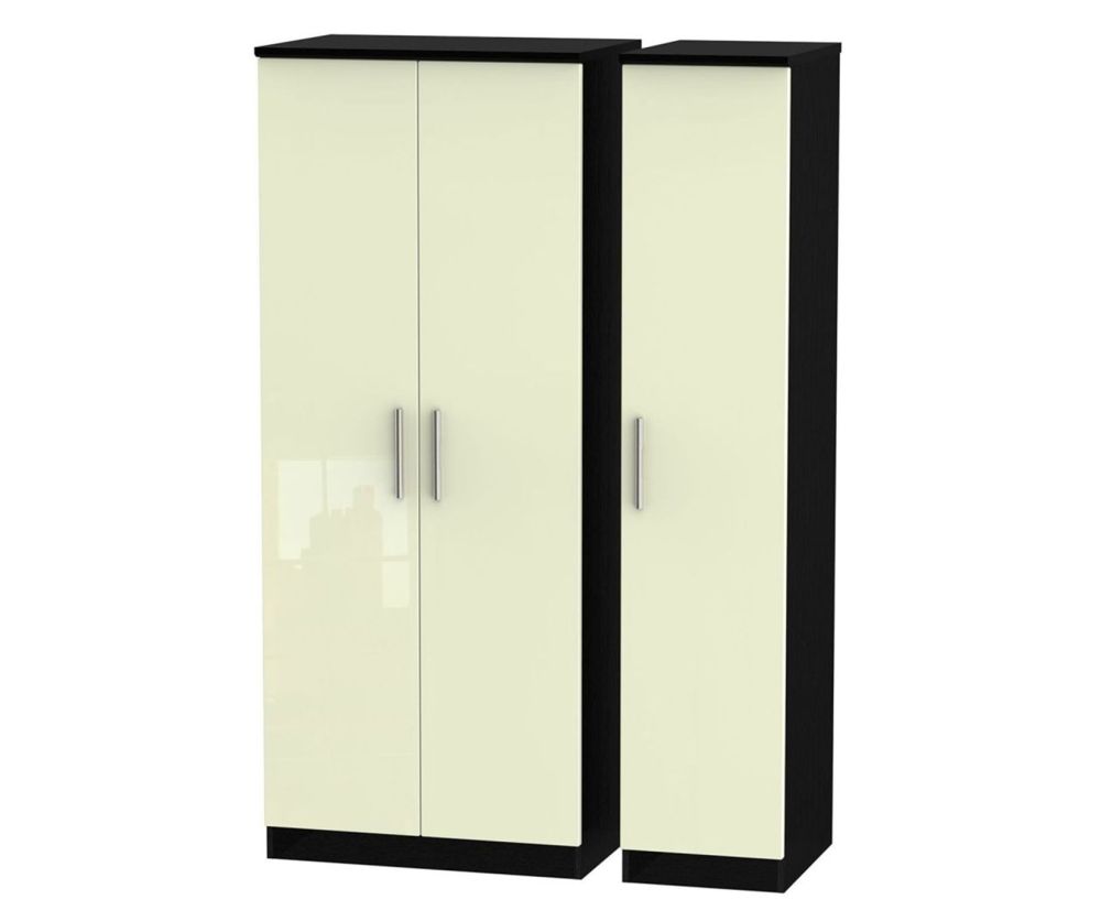 Welcome Furniture Knightsbridge High Gloss Cream and Black 3 Door Plain Triple Wardrobe