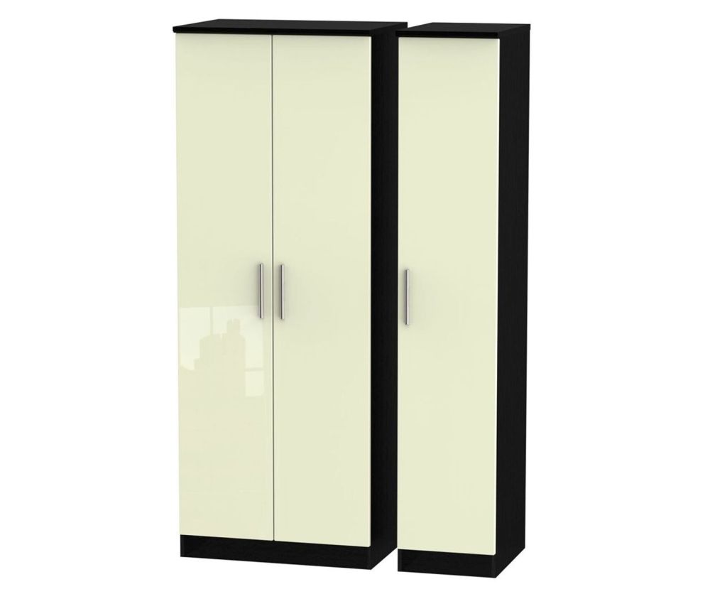 Welcome Furniture Knightsbridge High Gloss Cream and Black 3 Door Tall Plain Triple Wardrobe