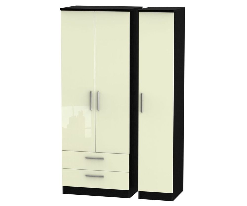 Welcome Furniture Knightsbridge High Gloss Cream and Black 3 Door 2 Drawer Tall Plain Triple Wardrobe