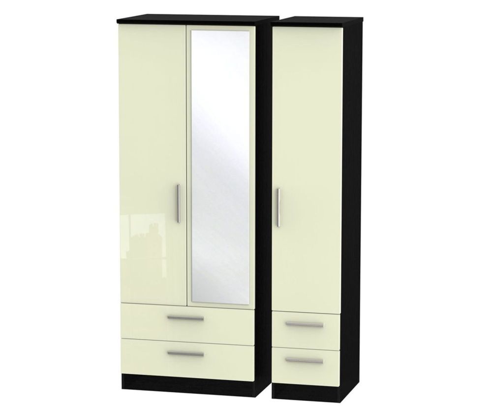 Welcome Furniture Knightsbridge High Gloss Cream and Black 3 Door 4 Drawer Tall Mirror Triple Wardrobe