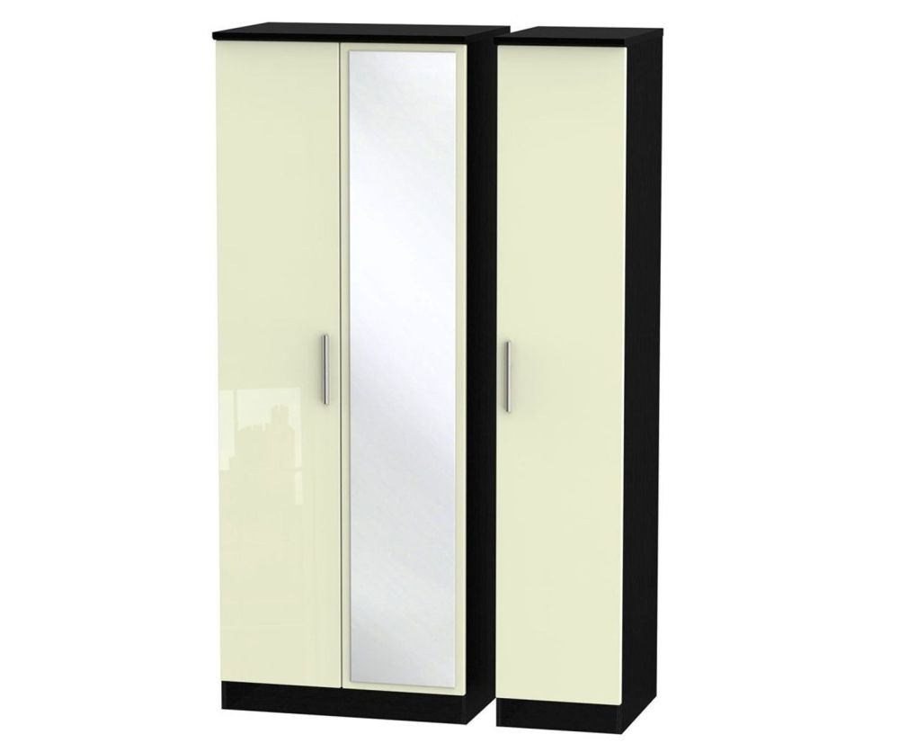 Welcome Furniture Knightsbridge High Gloss Cream and Black 3 Door Tall Mirror Triple Wardrobe