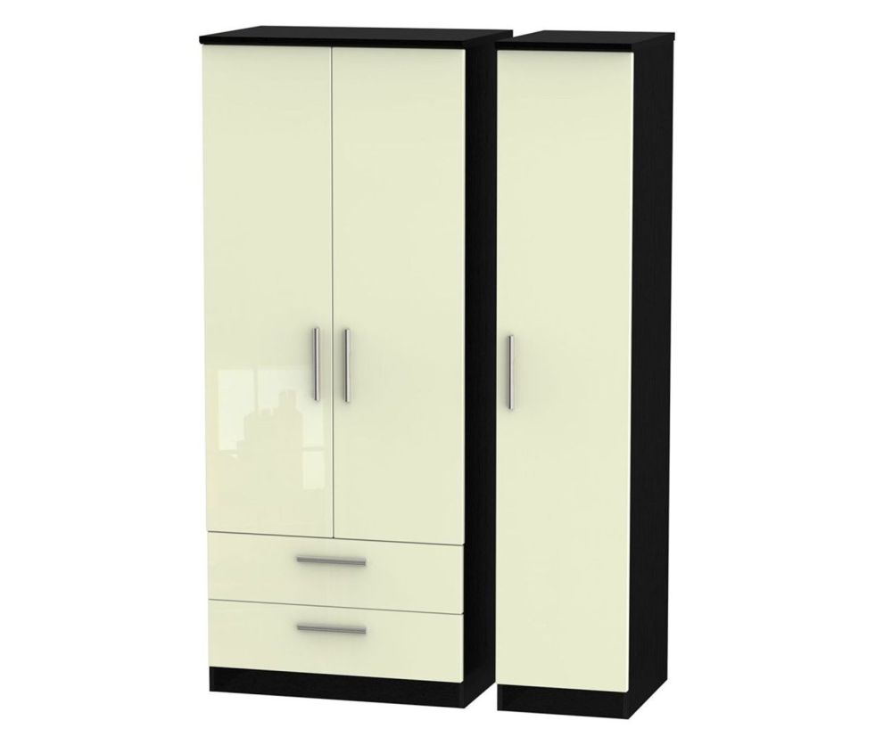 Welcome Furniture Knightsbridge High Gloss Cream and Black 3 Door 2 Drawer Triple Wardrobe