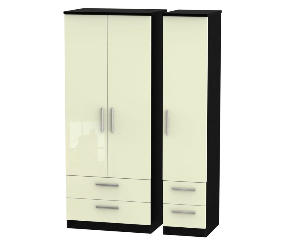 Welcome Furniture Knightsbridge High Gloss Cream and Black 3 Door 4 Drawer Triple Wardrobe