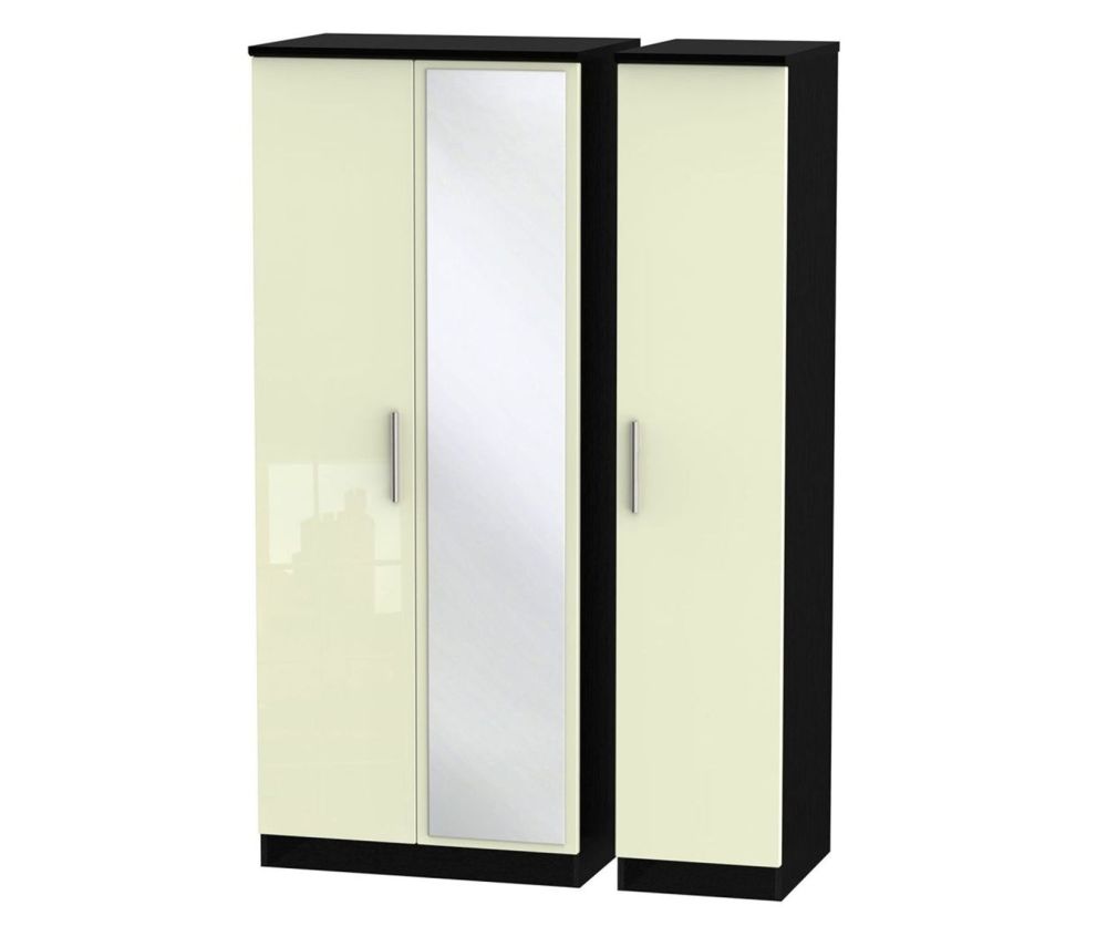 Welcome Furniture Knightsbridge High Gloss Cream and Black 3 Door Mirror Triple Wardrobe