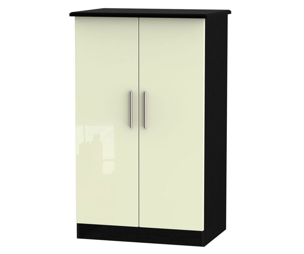 Welcome Furniture Knightsbridge High Gloss Cream and Black 2 Door Plain Midi Wardrobe