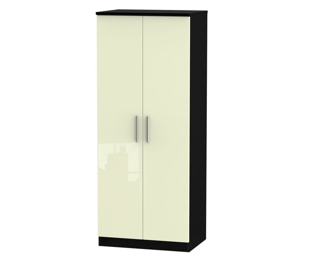 Welcome Furniture Knightsbridge High Gloss Cream and Black 2 Door Plain Wardrobe